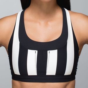 Lululemon Run: Stuff Your Bra II Black White Stripe Sports Bra